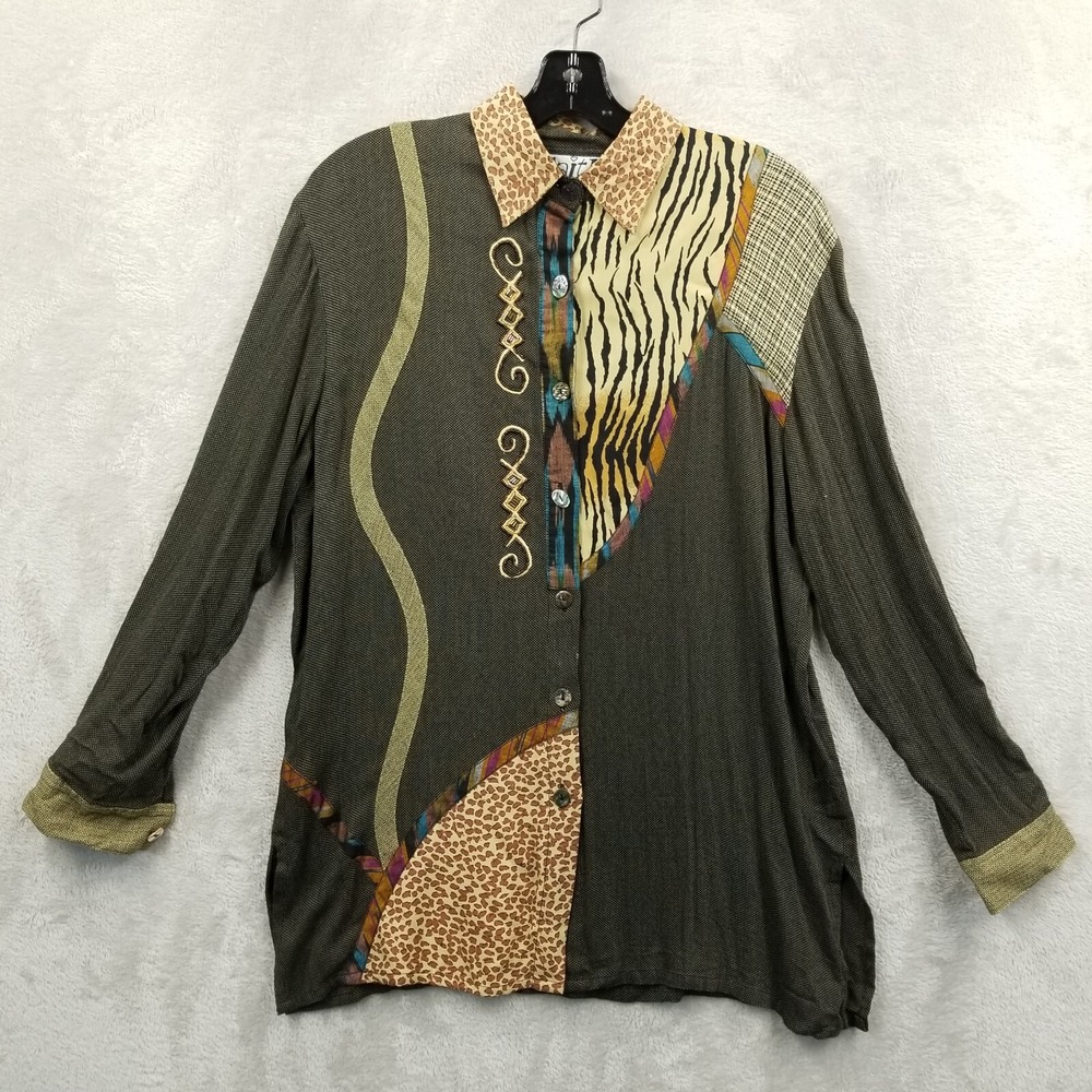 Vintage Faith Blouse Women S Mixed Media Patchwork Embroidered Beaded Art Wear‎